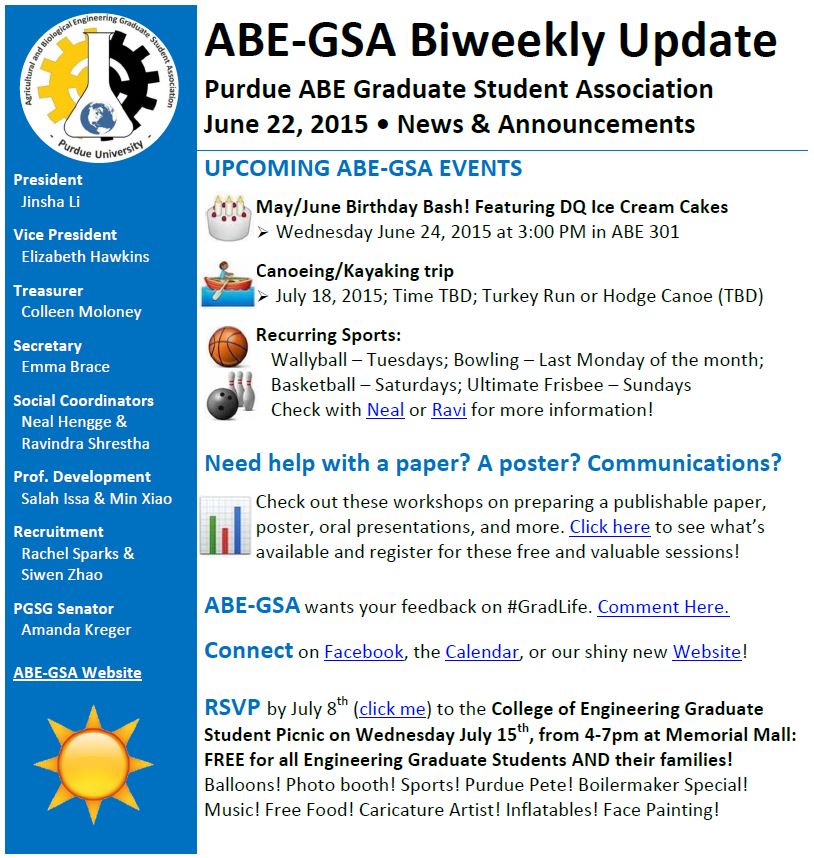 Biweekly Newsletter 6 22 15 Abe Graduate Student Association