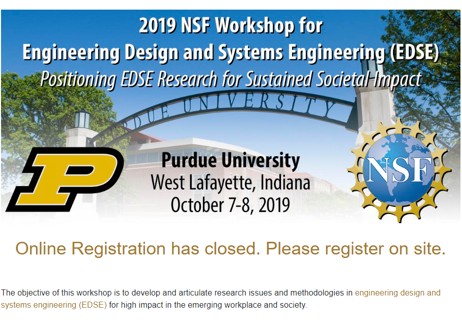 2019 NSF Workshop for Engineering Design and Systems Engineering (EDSE)