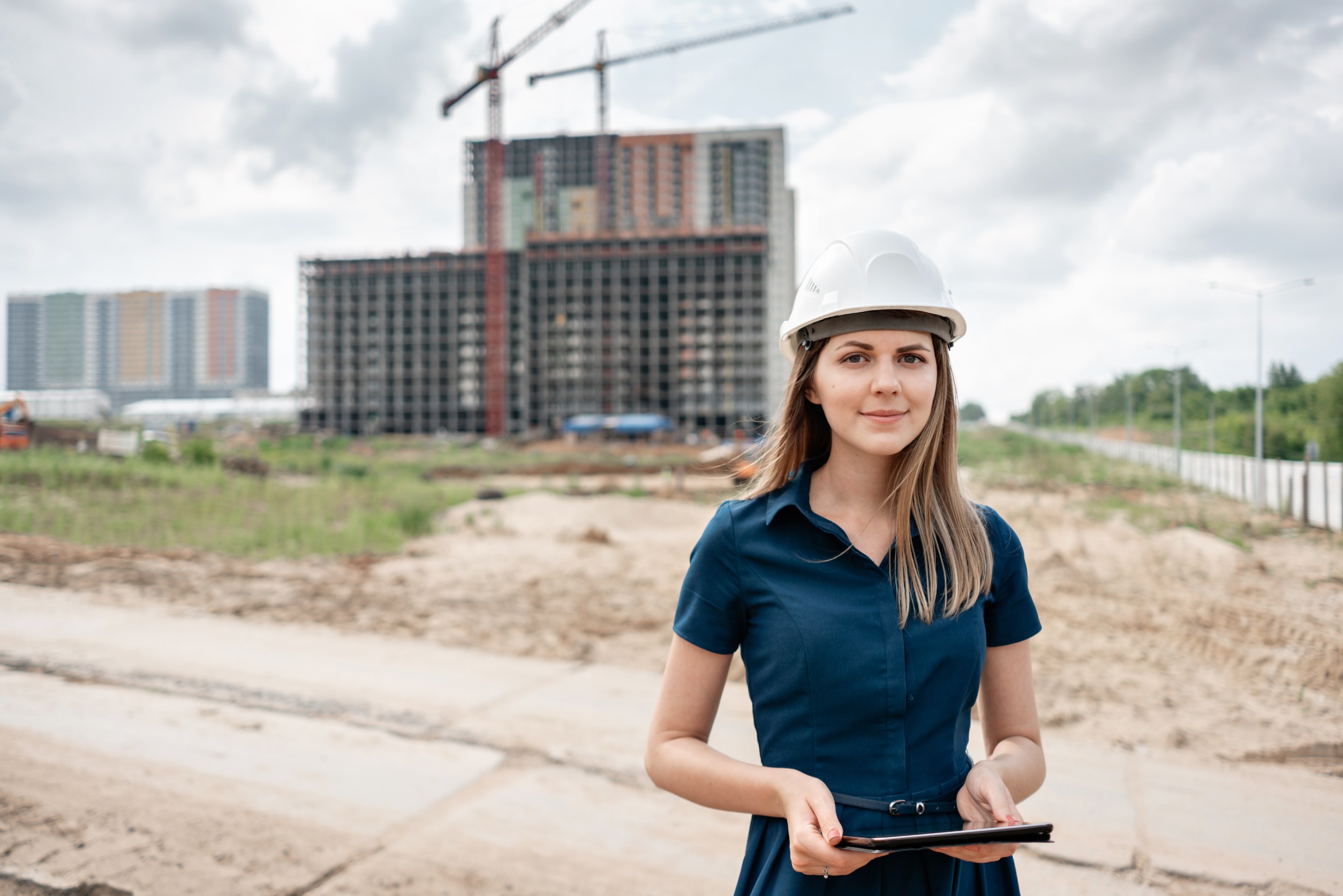 Female construction student at construction site