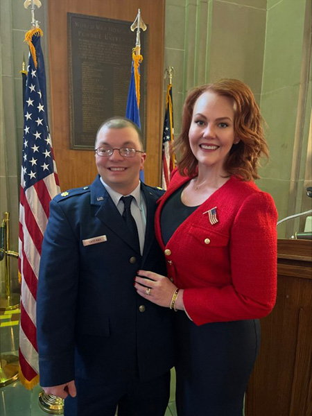 Portrait of Derek Lageman during promotion to major ceremony