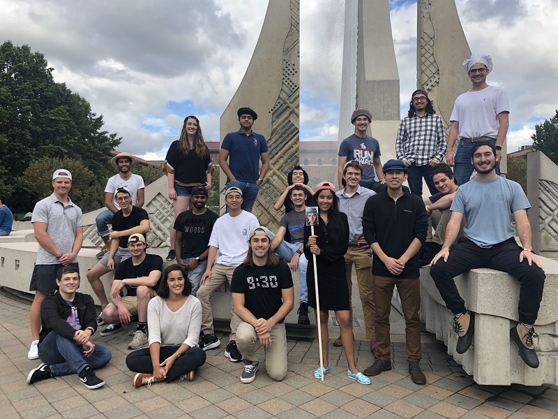 Prof. Howell's research group at the engineering fountain. Top Row: Noah Sadaka, Paige Whittington, Dhruv Jain, Alex Hoffman, Cody Waldecker, Mitch Dominguez, David Canales. Second Row: Colton Mitchell, Josiah Badiali, Dale Williams, Rohith Sanaga, Beom Park, JP Almanza-Soto, Stephen Scheuerle, Jonathan Richmond. Front Row: RJ Power, Kenza Boudad, Brian McCarthy, Nick LaFarge, Maaninee Gupta, Juan Ojeda Romero, Ricardo Gomez.
