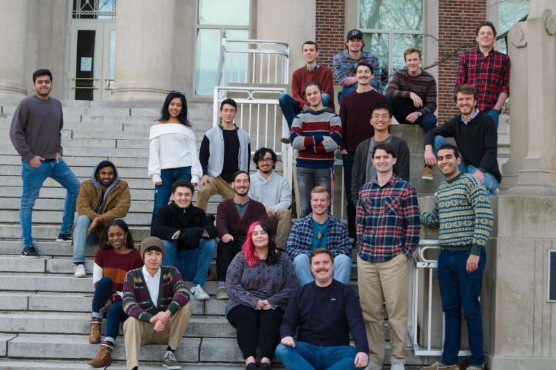 Prof. Howell's research group at Hovde Hall. Top Row: Dhruv Jain, Maaninee Gupta, Josiah Badiali, Antony Fleming, Dale Williams, Lorin Nugent, Rolfe Power. Second Row: Jonathan Richmond, Cody Waldecker, Stephen Scheuerle. Third Row: Rohith Sanaga, JP Almanza-Soto, Ricardo Gomez, Mitch Dominguez, Beom Park. Fourth Row: Nadia Numa, Alex Hoffman, Sam Ramsey, Colton Mitchell, Liam Fahey, Noah Sadaka. Bottom Row: Collin York. Not Pictured: Nick LaFarge.