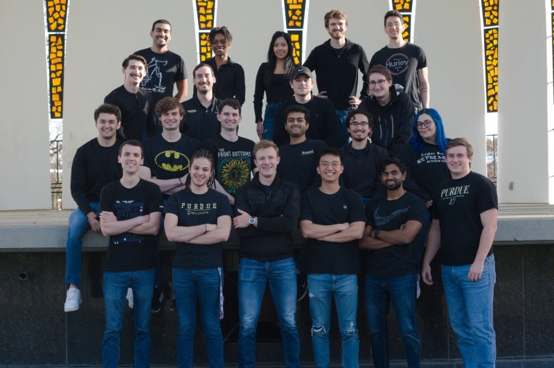Prof. Howell's research group at Slayter Hill. Top Row: Noah Sadaka, Nadia Numa, Maaninee Gupta, Stephen Scheuerle, Josiah Badiali. Second Row: Cody Waldecker, Ricardo Gomez, Rolfe Power, Tyler Hook. Third Row: JP Almanza-Soto, Dale Williams, Liam Fahey, Dhruv Jain, Mitch Dominguez, Sam Ramsey. Bottom Row: Antony Fleming, Jonathan Richmond, Lorin Nugent, Beom Park, Rohith Sanaga, Drew Langford.