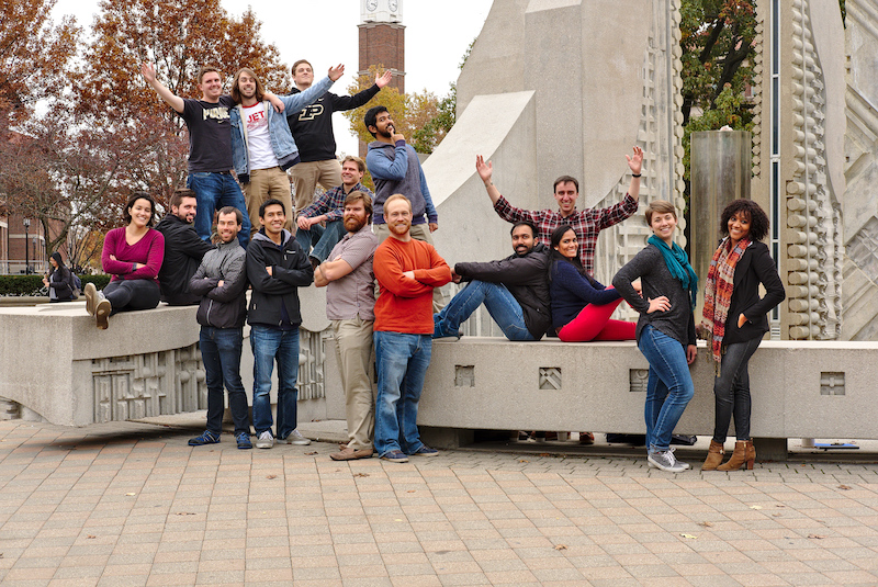 The research group in a more energetic pose, Fall 2017.