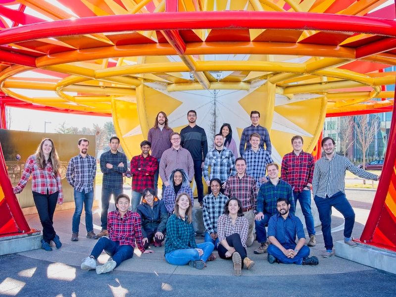 The research group in a slightly rearranged pose, Fall 2019.
