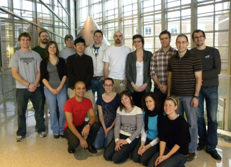 The Howell research group in December 2011. Standing: Galen Harden, Cody Short, Amanda Haapala, Tom Pavlak, Masaki Kakoi, Wayne Schlei, Jeff Stuart, Mar Vaquero, Ted Wahl, Chris Geisel, and Loic Chappaz. In front: Rohan Sood, Tash Bosanac, Aurelie Heritier, Lucia Capdevila, and Amanda Knutson.
