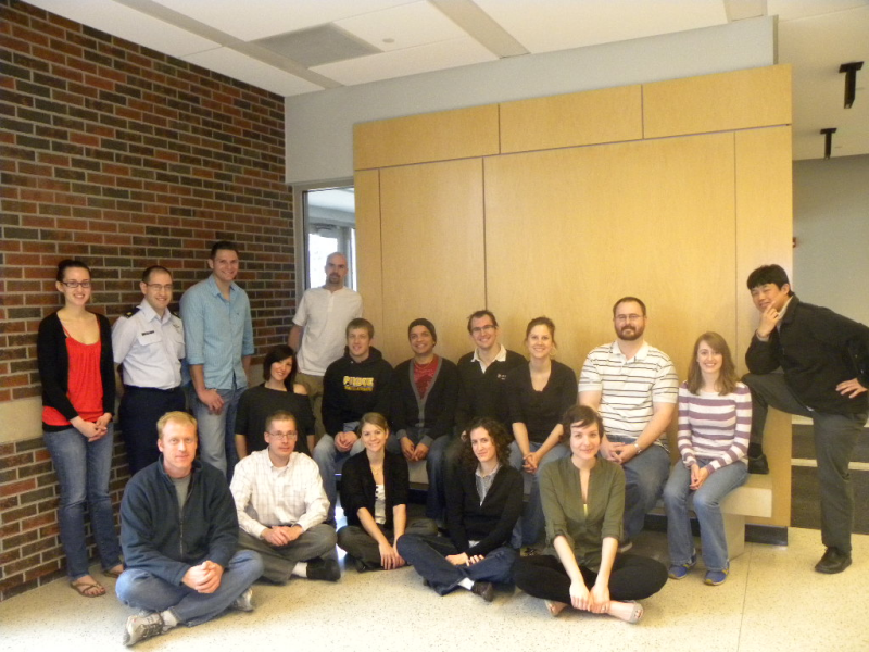 The Howell research group in late spring 2011. Back row: Tash Bosanac, Chris Geisel, Wayne Schlei, Aurelie Heritier, Jeff Stuart, Tom Pavlak, Rohan Sood, Loic Chappaz, Amanda Haapala, Cody Short, Jayme Howsman, and Masaki Kakoi. Front row: Geoff Wawrzyniak, Raoul Rausch, Amanda Knutson, Lucia Capdevila, and Mar Vaquero.