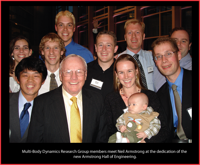 Members of Prof. Howell's research group with Neil Armstrong at the dedication of Armstrong Hall, 2007.