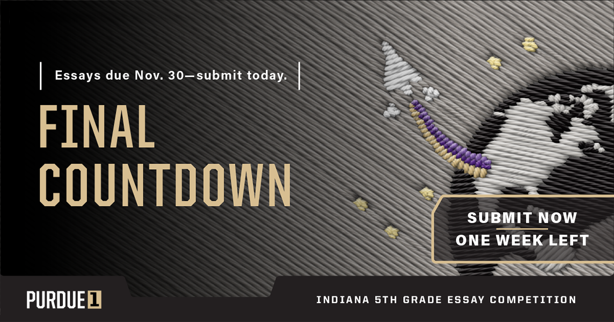 Final countdown. Essays due Nov. 30 — submit today. Submit now, one week left.