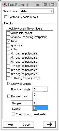 Select 'linear', check 'Show equations', and select at least 3 significant digits.