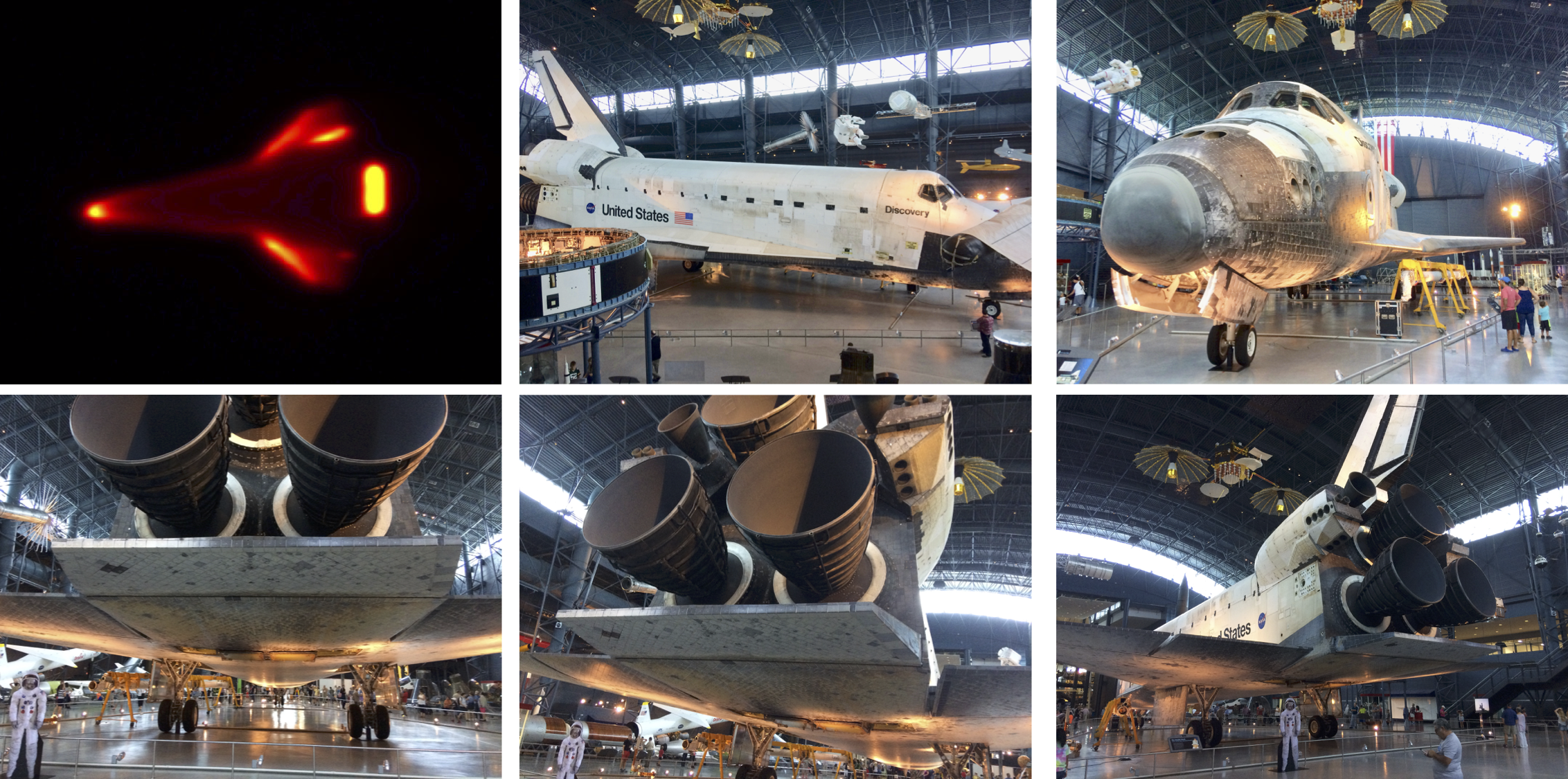 Photographs of the shuttle in
    flight and in the museum