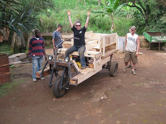 The wood BUV up on wheels