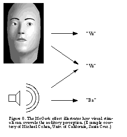 Figure 8. The McGurk effect illustrates how visual stimuli can overrule the auditory perception. (Example courtesy of Michael Cohen, Univ. of California, Santa Cruz.)